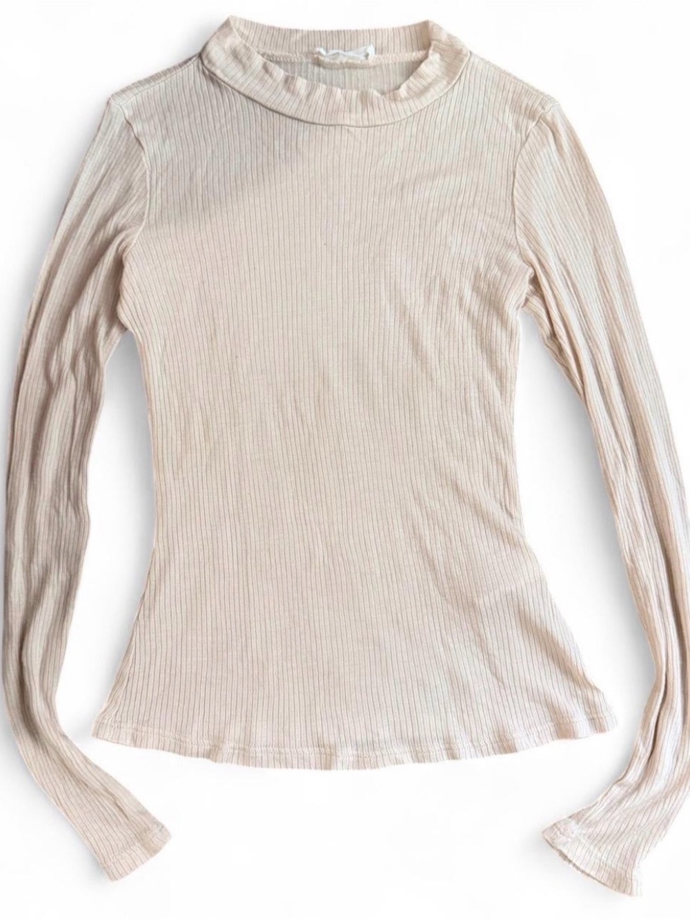 Honey Punch Cream Ribbed Long-Sleeve Mock Neck Top
